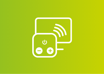 grön AudioNova-ikon som indikerar att hörapparaterna är integrerade med olika tillbehör som gör lyssningsupplevelsen ännu bättre