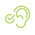 icona di un orecchio con segno di spunta